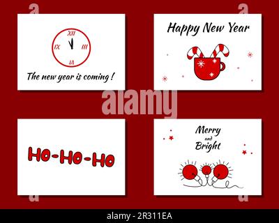 Satz Weihnachtskarten und Neujahrskarten. Fertige Postkarten und Poster. Stock Vektor