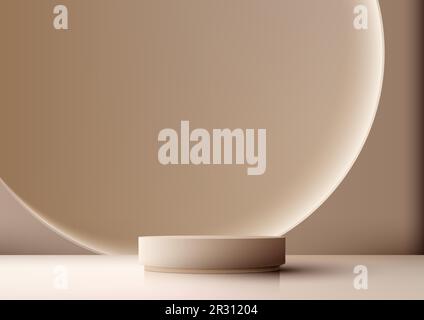 3D realistisches, modernes leeres beigefarbenes Podium mit rundem Hintergrund auf braunem Hintergrund. Sie können für Präsentationsmodelle und Kosmetikartikel verwenden Stock Vektor