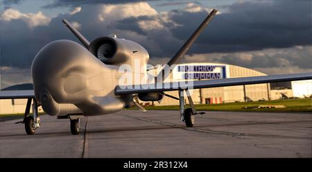 RQ-4 Global Hawk - ein unbemanntes Luftfahrzeug (Drohne), hergestellt von Northrop Grumman. Stockfoto