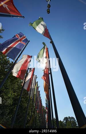 Flaggen aller Länder am Hauptsitz der FIFA in Zürich Schweiz Stockfoto