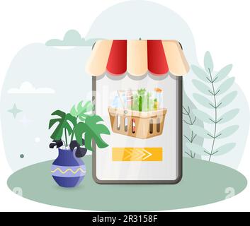 Illustration online kaufen. Sieb, Korb, Produkte, Pflanzen. Bearbeitbares Vektorgrafikdesign. Stock Vektor