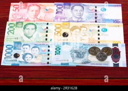 Philippinisches Geld - Peso - Münzen und Banknoten Stockfoto