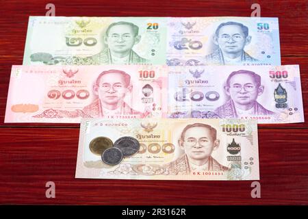 Thailändisches Geld - Baht - Münzen und Banknoten Stockfoto