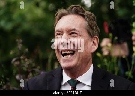 Frank Gardner in Horatio's Garden, während des RHS Chelsea Flower Show Pressetages, im Royal Hospital Chelsea, London. Foto: Montag, 22. Mai 2023. Stockfoto