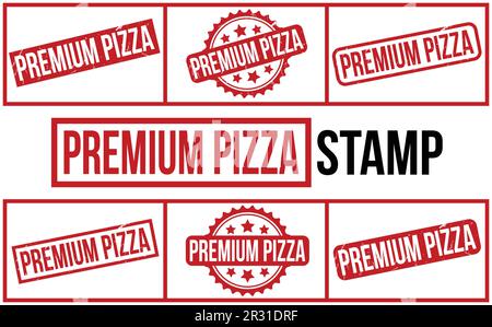 Red Premium Pizza Gummi Stempel Set Vector Stock Vektor