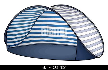 Cartoon, süßer kritzelnder Sonnenschirm. Sommer Strand Freizeitausrüstung farbenfrohe Vektor lustige Illustration. Isoliert auf weißem Hintergrund. Stock Vektor