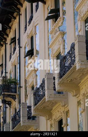 Italienische Freiheitsarchitektur in Mailand, Casa Galimberti Gebäude, Via Malpighi Straße, Arch. Giovanni Battista Bossi, Lombardei, Italien, Europa Stockfoto