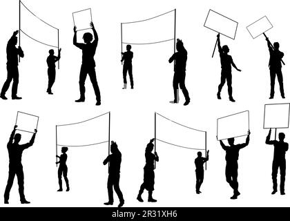 Silhouette Demonstranten März Streik Rallye-Streikposten Stock Vektor