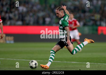 Lissabon, Portugal. 21. Mai 2023. Nuno Santos von Sporting CP in Aktion während des Fußballspiels der Portugiesischen Liga zwischen Sporting CP und SL Benfica am 21. Mai 2023 im Jose Alvalade Stadion in Lissabon, Portugal. (Kreditbild: © Pedro Fiuza/ZUMA Press Wire) NUR REDAKTIONELLE VERWENDUNG! Nicht für den kommerziellen GEBRAUCH! Stockfoto