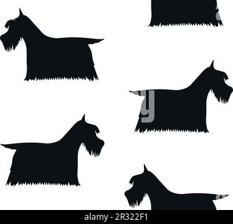 Vektornahtloses Muster einer handgezeichneten schottischen Terrier-Dog-Silhouette, isoliert auf weißem Hintergrund Stock Vektor