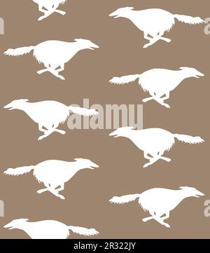 Vektornahtloses Muster einer handgezeichneten russischen Borzoi-Hundesilhouette auf beigem Hintergrund Stock Vektor