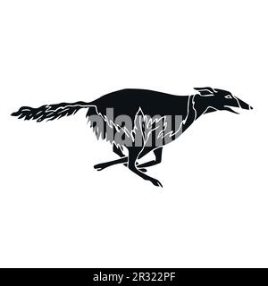 Vektor handgezeichnet Kritzelzeichnung schwarzer russischer Borzoi-Hund isoliert auf weißem Hintergrund Stock Vektor