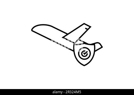Symbol für Reiseversicherung. Schutz von Flugreisen. Liniendesign. Einfache Vektorkonstruktion editierbar Stock Vektor