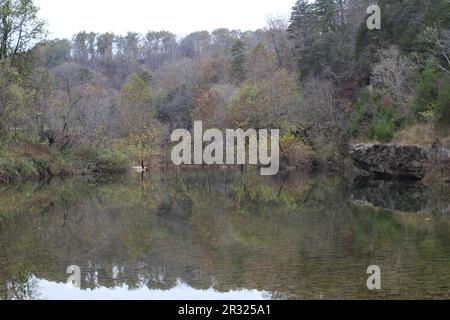 Die Ozark National Scenic Riverways, Jacks Fork, Missouri, USA, sind ein reines Wasser mit Reflexionen Stockfoto