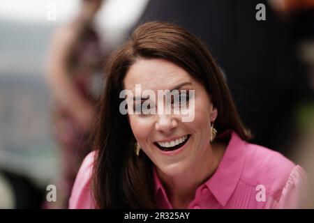 Die Prinzessin von Wales nimmt am ersten Kinderpicknick bei der RHS Chelsea Flower Show im Royal Hospital Chelsea, London, Teil. Foto: Montag, 22. Mai 2023. Stockfoto