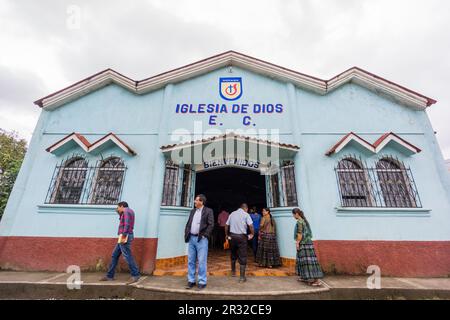 Iglesia Evangelica, Lancetillo, La Parroquia, Zona Reyna, Quiche, Guatemala, Mittelamerika. Stockfoto