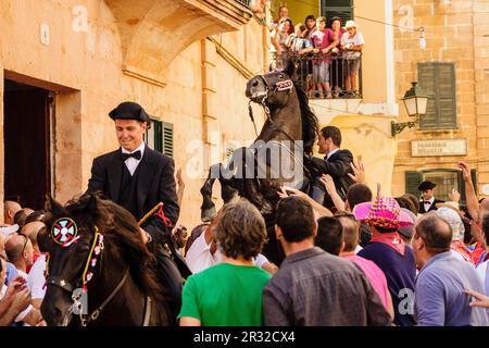 Convocatoria de los Caballeros, Fiestas de Sant Joan. Ciutadella. Menorca, Islas Baleares, españa. Stockfoto