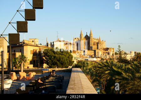 Catedral de Mallorca desde La Terraza d'Es Baluard (Museu d'Art Modern i Contemporani de Palma). Palma. Mallorca Islas Baleares. España. Stockfoto