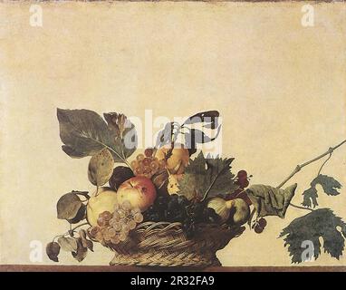 CARAVAGGIO (b. 1573, Caravaggio, d. 1610, Porto Ercole)  Basket of Fruit c. 1597 Oil on canvas, 31 x 47 cm Pinacoteca Ambrosiana, Milan  Caravaggio is Stockfoto