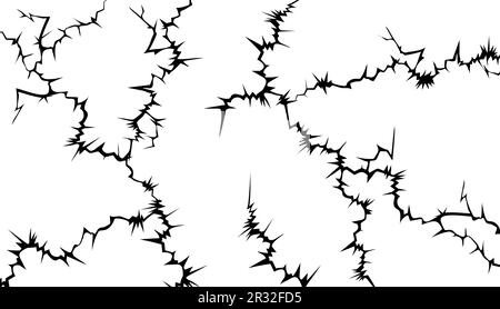 Hintergrund mit Rissen an der Oberfläche. Zur Struktur schwarzer und weißer Vektorrisse. Erdbebenzerstörungsstruktur, Wandriss oder Bruchrisse Stock Vektor