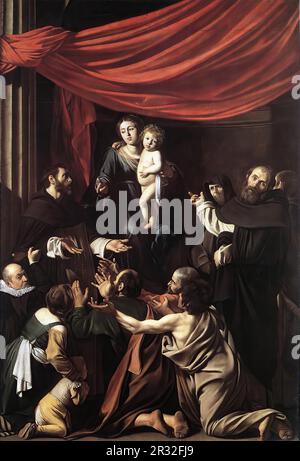 CARAVAGGIO (b. 1573, Caravaggio, d. 1610, Porto Ercole)  Madonna del Rosario 1607 Oil on canvas, 364,5 x 249,5 cm Kunsthistorisches Museum, Vienna  In Stockfoto
