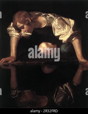 CARAVAGGIO (B. 1573, Caravaggio, d. 1610, Porto Ercole) Narcissus 1598-99 Oil on Canvas, 110 x 92 cm Galleria Nazionale d'Arte Antica, Rome the attr Stockfoto