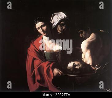 CARAVAGGIO (B. 1573, Caravaggio, d. 1610, Porto Ercole) Salome mit dem Leiter des Baptisten c. 1609 Öl auf Leinwand, 116 x 140 cm Palazzo Real, Madrid Stockfoto