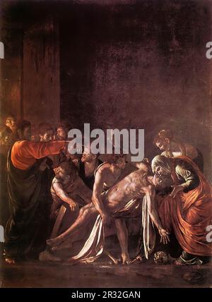 CARAVAGGIO (B. 1573, Caravaggio, d. 1610, Porto Ercole) The Raising of Lazarus 1608-09 Oil on Canvas, 380 x 275 cm Museo Nazionale, Messina Stockfoto