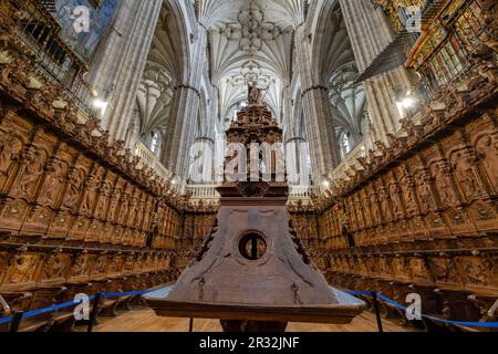 Coro, Catedral de la Asunción de la Virgen, Salamanca, Comunidad Autónoma de Castilla y León, Spanien. Stockfoto