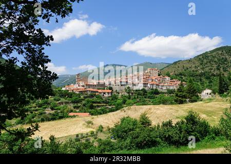 Mosset, declarado uno de los pueblos Mas bonitos de francia, Conflent, Roussillon, pirineos orientales, Francia, europa. Stockfoto