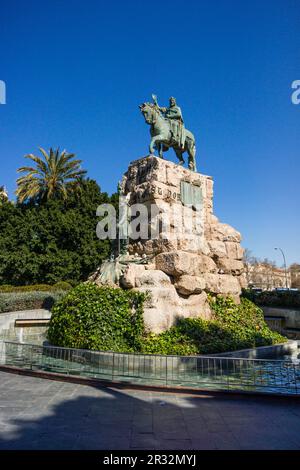 Estatua Ecuestre de Jaime I, Enric Clarasó, 1927, Bronce, Plaza de España. Palma, Mallorca, Balearische Inseln, Spanien, Europa. Stockfoto