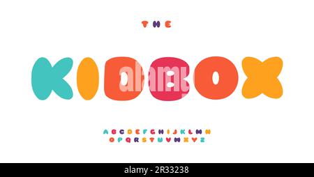 Farbenfrohes Alphabet für Kinder, plumpe Buchstaben, lustige Schriftart für kräftige, fette Buchstaben und Logo, kindische Schlagzeile, Spielzeugkiste-Typografie, modern Stock Vektor