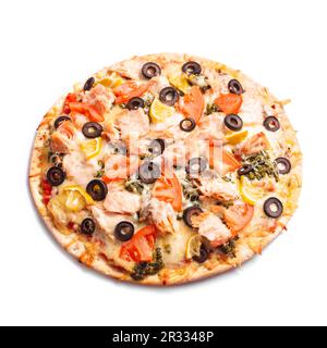 Pizza mit Lachs Stockfoto