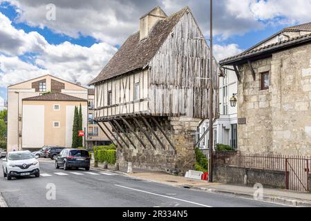 Frankreich, Dordogne, Perigord Blanc, Perigueux, Fachwerkhaus, genannt Eschif de Creyssac oder Loge du Guet vom 14. Jahrhundert Stockfoto
