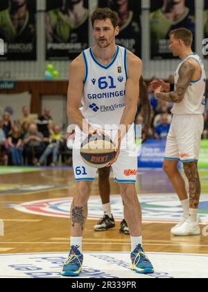 Leiden, Niederlande. 21. Mai 2023. LEIDEN, NIEDERLANDE - MAI 21: Tonberg von Donar während des DBL-Finalspiels zwischen Zorg en Zekerheid Leiden und Donar Groningen bei Sporthal Vijf Meihal am 21. Mai 2023 in Leiden, Niederlande (Foto von Kees Kuijt/Orange Pictures). Kredit: Orange Pics BV/Alamy Live News Stockfoto