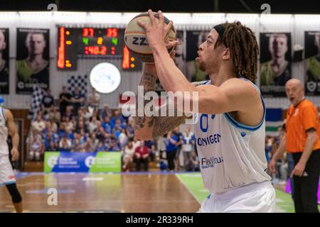 Leiden, Niederlande. 21. Mai 2023. LEIDEN, NIEDERLANDE - MAI 21: Niederlassung Stephaun von Donar während des DBL-Finalspiels zwischen Zorg en Zekerheid Leiden und Donar Groningen am Sporthal Vijf Meihal am 21. Mai 2023 in Leiden, Niederlande (Foto von Kees Kuijt/Orange Pictures). Kredit: Orange Pics BV/Alamy Live News Stockfoto