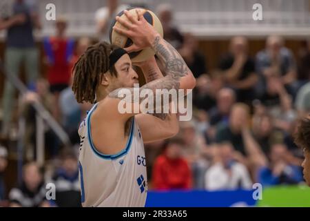 Leiden, Niederlande. 21. Mai 2023. LEIDEN, NIEDERLANDE - MAI 21: Niederlassung Stephaun von Donar während des DBL-Finalspiels zwischen Zorg en Zekerheid Leiden und Donar Groningen am Sporthal Vijf Meihal am 21. Mai 2023 in Leiden, Niederlande (Foto von Kees Kuijt/Orange Pictures). Kredit: Orange Pics BV/Alamy Live News Stockfoto