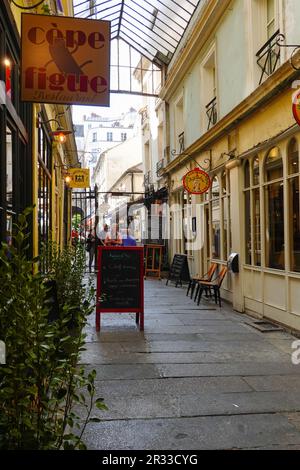 Personen, die die teilweise überdachte Passage Cour du Commerce Saint-André im 6. Arrondissement, linkes Ufer, Paris, Frankreich erkunden. Stockfoto