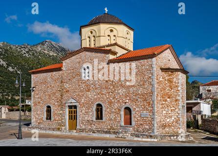 Agia Triada (Heilige Dreifaltigkeit) Kirche, Dorf Flomochori, Laconian Mani, Mani Region, Peloponnes Region, Griechenland Stockfoto