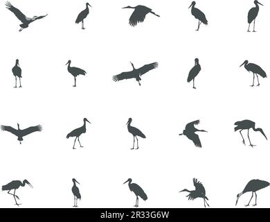 Storch-Silhouette, Storch-Vektor-Silhouette, Fliegender Storch-Silhouette, Storch-Silhouette-Clip-Art Stock Vektor