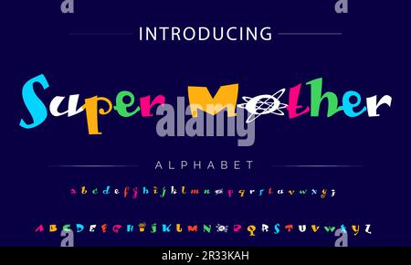 Flippige, farbenfrohe Zeichentrickschrift. Vektoralphabet Stock Vektor