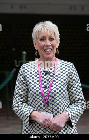 Chelsea, London, Großbritannien. 22. Mai 2023. Gartenexperte und BBC-Fernsehmoderatorin Carol Klein beim RHS Chelsea Flower Show Press Day. Kredit: Maureen McLean/Alamy Live News Stockfoto