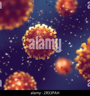 Antwort des Immunsystems - Antikörper (Immunglobulin), die das Coronavirus angreifen und neutralisieren. Coronavirus (SARS-COV-2)-Partikel Stockfoto