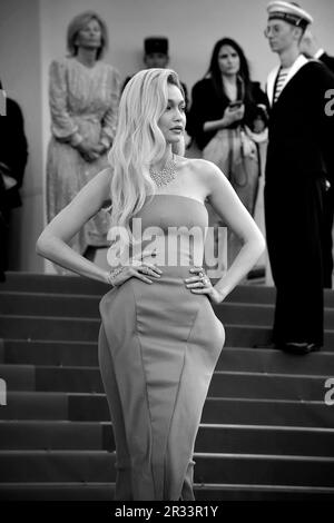 Cannes, Frankreich. 21. Mai 2023. CANNES, FRANKREICH - MAI 21: Gigi Hadid besucht den roten Teppich „Firebrand (Le Jeu De La reine)“ während des 76. Jährlichen Filmfestivals in Cannes am 21. Mai 2023 im Palais des Festivals in Cannes, Frankreich. Kredit: dpa/Alamy Live News Stockfoto