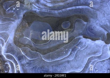 Eiskristalle und -Formen, Brandenberger Ache, Tirol Stockfoto