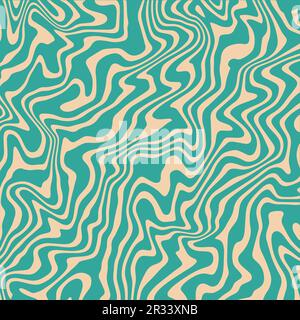 Abstraktes Retro-hypnotisches Wellenmuster. Trendiger, groovy quadratischer Hintergrund. Flüssige Marmorstruktur. Vintage verzerrte Linien und Wirbel. Verrückter Hippie Stock Vektor