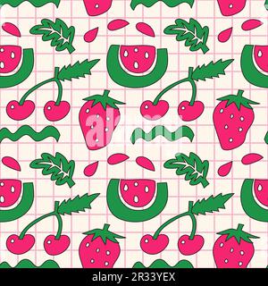 Sommerfrüchte in Pink und Grün. Vektor-Doodle-Illustration. Stock Vektor