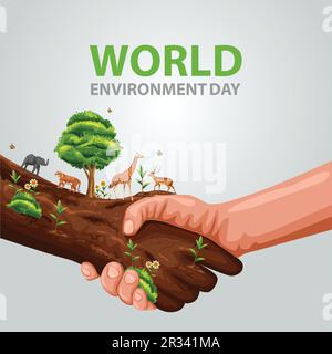 Kreatives Design Weltumfeld und Earth Day Hand schütteln mit Umweltkonzept. Abstraktes Vektordesign Stock Vektor