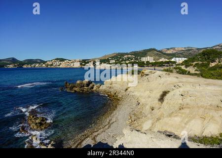 Paguera, Playa La Romana, Calvia, Mallorca, Balearen, Spanien. Stockfoto