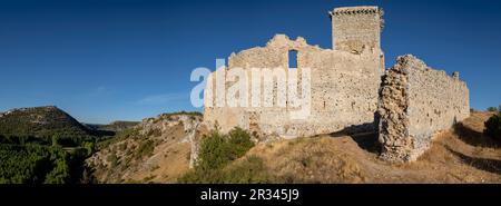 Castillo de Ucero, perteneció a la Orden del Tempel, Siglos XIII y XIV, Soria, Comunidad Autónoma de Castilla, Spanien, Europa. Stockfoto